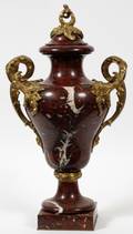 FRENCH GILT BRONZE MOUNTED MARBLE COVERED URN