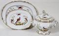 SPODE CHELSEA BIRD GOLD TUREEN AND PLATTERS