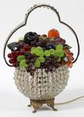 CZECHOSLOVAKIAN BEADED GLASS FRUIT BASKET LAMP