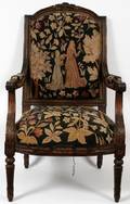 LOUIS XVI STYLE WALNUT AND NEEDLEPOINT ARMCHAIR