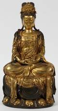 CHINESE GILT BRONZE SEATED QUAN YIN H 14 W 7
