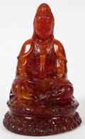 CHINESE CARVED CHERRY AMBER SEATED GODDESS H 6