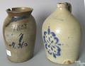 FH Cowden blue decorated stoneware jug
