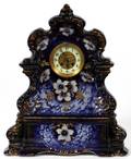 FRENCH BLUE PORCELAIN MANTLE CLOCK 19TH C H 20