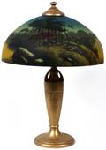 HAND PAINTED SHADE WITH A METAL BASE TABLE LAMP