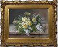 RAOUL DE LONGPRE GOUACHE YELLOW ROSES LILACS