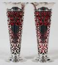 BLACK STARR  FROST STERLING RUBY GLASS VASES