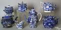 Flow blue coronation tea service to include coffee pot