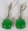 10CT JADE  DIAMOND DANGLE EARRINGS PAIR 65GR
