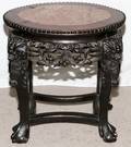CHINESE TEAKWOOD TABLE W ROUGE MARBLE TOP