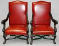 HENRY II STYLE MAHOGANY  LEATHER ARMCHAIRS PAIR