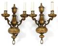 PEWTER  BRASS HANDCHASED TWOLIGHT SCONCES SIX