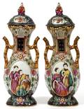 EUROPEAN HANDPAINTED PORCELAIN COVERED URNS