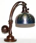 TIFFANY STUDIOS BRONZE DAMASCENE GLASS DESK LAMP