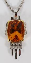 14KT WHITE GOLD 18CT CITRINE  DIAMOND NECKLACE