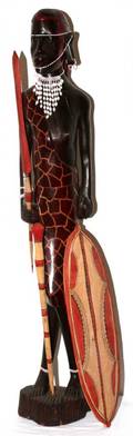 TANZANIAN MASA CARVED WOOD POLYCHROME WARRIOR