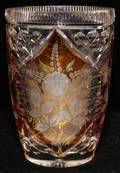 BOHEMIAN AMBER OVERLAY  ETCHED GLASS VASE