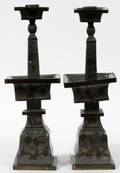 CHINESE PEWTER  BRASS CANDLESTICKS PAIR
