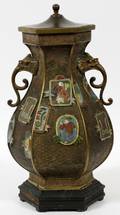 CHINESE BRONZE  ENAMEL URN W COVER C 1900