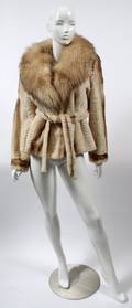 SHEARED MINK BELTED JACKET W FOX COLLAR