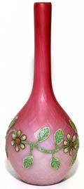 WEBB SATIN GLASS VASE W CORALENE DECORATION