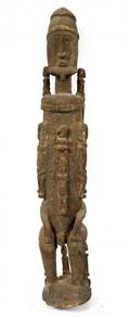 AFRICAN DOGON TRIBE CARVED SEATED MALE STATUE