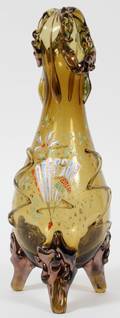 BLOWN AMBER GLASS VASE W ENAMEL DECORATION 1870