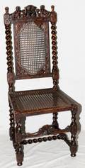 ITALIAN CARVED OAK  CANE SIDE CHAIR