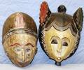 WEST AFRICAN TRIBAL CARVED POLYCHROME MASKS 2 PCS