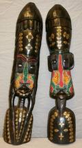 AFRICAN CARVED WOOD MALE  FEMALE MASKS PAIR