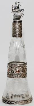 GERMAN 800 SILVER STOPPER ETCHED GLASS BOTTLE