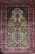 KASHAN SILK  GOLD THREAD PRAYER RUG
