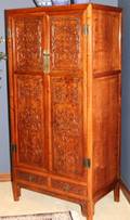 CHINESE HANDCARVED WALNUT ARMOIRE