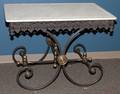 WROUGHT IRON AND BRASS MARBLE TOP BAKERS TABLE