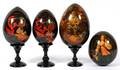 RUSSIAN RELIGIOUS LACQUER EGGS W THREE STANDS