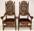 ITALIAN CARVED OAK ARMCHAIRS PAIR