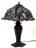 TIFFANY STYLE LEADED GLASS TWOLIGHT TABLE LAMP