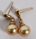 14KT YELLOW GOLD DIAMOND  PEARL EARRINGS PAIR