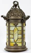 ART DECO LEADED GLASS LANTERN STYLE CHANDELIER