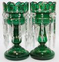 GERMAN GREEN GLASS ENAMEL HAND PAINTED LUSTRES