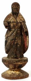 CARVED POLYCHROME MONK STATUE