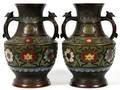 CHINESE CHAMPLEV BRONZE VASES PAIR