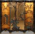 CHINESE GILT AND BLACK LACQUER SIX PANEL SCREEN