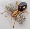 DRAGONFLY SOUTH SEA PEARL DIAMOND RUBY GOLD PIN