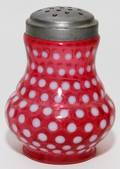 VICTORIAN CRANBERRY OPALESCENT GLASS SUGAR SHAKER