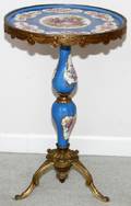 FRENCH STYLE PEDESTAL TABLE BLUE PORCELAIN