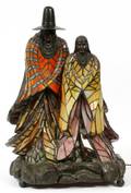 RABBTO LEADED GLASS LAMP NATIVE AMERICAN FIGURES