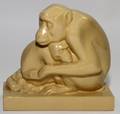 WEDGWOOD CANE GLAZED FIGURE OF MONKEYS SKEAPING