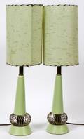 GREEN METAL TABLE LAMPS PAIR