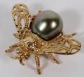 14KT GOLD  FRESHWATER PEARL BUMBLE BEE BROOCH